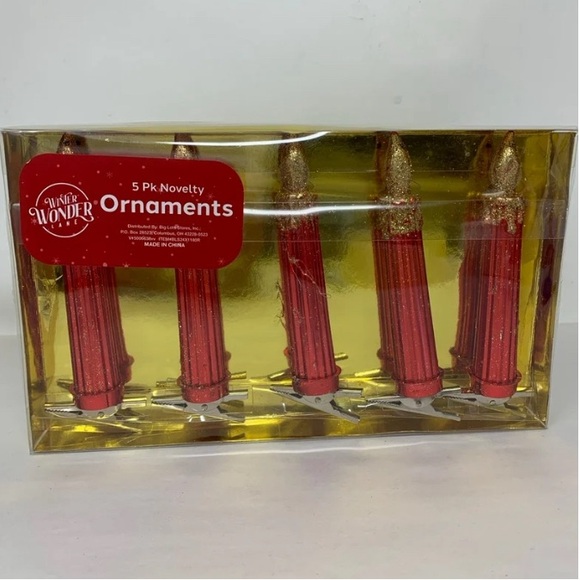 5 pc candles with clips Christmas clips holiday decorations new in box red/gold - Picture 3 of 11